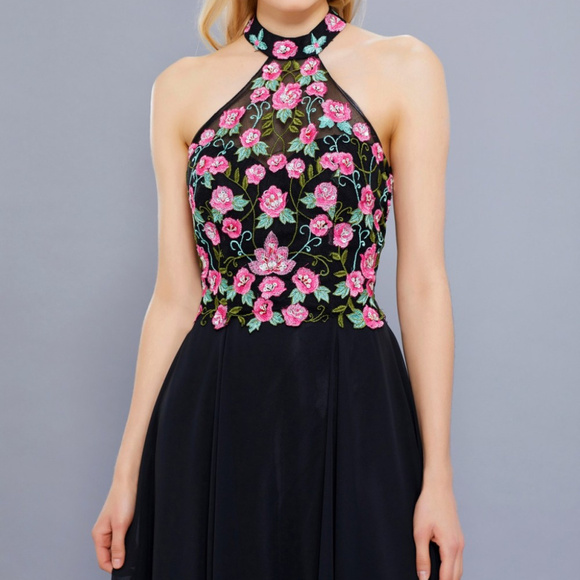 Floral Halter Neckline A-Line Shape Dress NX8326